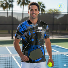 Load image into Gallery viewer, Custom Black Grunge Blue Pickleball Ball T-Shirt For Men Splatter Pickleball Jerseys NYN2482