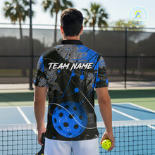 Load image into Gallery viewer, Custom Black Grunge Blue Pickleball Ball T-Shirt For Men Splatter Pickleball Jerseys NYN2482