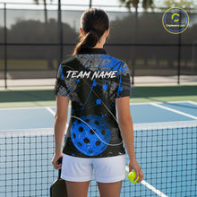 Load image into Gallery viewer, Custom Black Grunge Blue Pickleball Ball T-Shirt For Women Splatter Pickleball Jerseys NYN2482