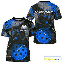 Load image into Gallery viewer, Custom Black Grunge Blue Pickleball Ball T-Shirt For Men Splatter Pickleball Jerseys NYN2482