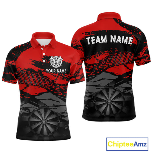 Personalized Dart Shirt For Men Red Grunge Texture & Black Dartboard, Darts Jersey NYN0280