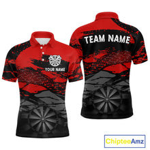 Load image into Gallery viewer, Personalized Dart Shirt For Men Red Grunge Texture &amp; Black Dartboard, Darts Jersey NYN0280