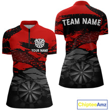 Load image into Gallery viewer, Personalized Dart Shirt For Women Red Grunge Texture &amp; Black Dartboard, Darts Jersey NYN0280