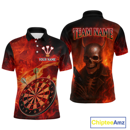 Flame Dartboard & Skull Flaming Darts Shirt For Men - Custom Dart Player Uniform NYN0529