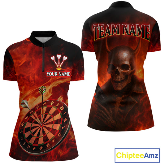 Flame Dartboard & Skull Flaming Darts Shirt For Men - Custom Dart Player Uniform NYN0529