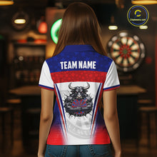Load image into Gallery viewer, Woman wearing patriotic bull dart shirt American flag dart uniform