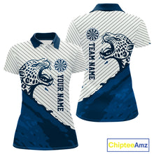 Load image into Gallery viewer, Personalized White And Blue Striped Leopard Darts Polo Shirts For Women Dart Team Jerseys NYN2198