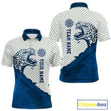 Load image into Gallery viewer, Personalized White And Blue Striped Leopard Darts Polo Shirts For Men Dart Team Jerseys NYN2198