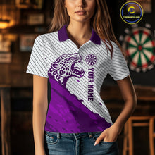 Load image into Gallery viewer, Personalized White And Purple Striped Leopard Darts Polo Shirts For Women Dart Team Jerseys NYN2199