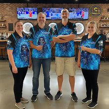 Load image into Gallery viewer, Personalized Blue Flaming Grim Reaper Women Darts Polo League Shirts Outfits Dart Jerseys NYN2208