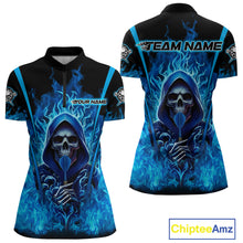 Load image into Gallery viewer, Personalized Blue Flaming Grim Reaper Women Darts Quarter-Zip League Shirts Outfits Dart Jerseys NYN2208