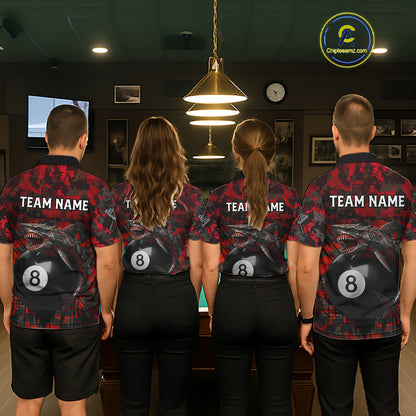 Horror Shark Play Pool 8 Ball Women's Billiard Team Shirt Custom Red Camouflage Billiard Attire NYN2499