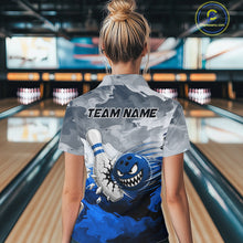 Load image into Gallery viewer, White Blue Funny Cracked Pins &amp; Ball Bowling Shirt For Women Custom Outfit Team Bowling Jersey NYN3234