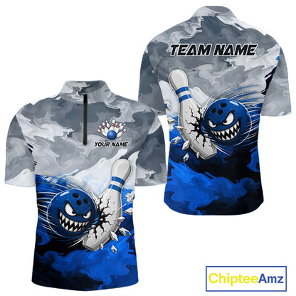 White Blue Funny Cracked Pins & Ball Bowling Shirt For Men Custom Outfit Team Bowling Jersey NYN3234