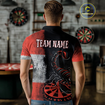 Custom Men's Darts Polo Jersey Scorpion Red & Dartboard 3D Design For Darts Team NYN0766