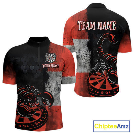 Custom Men's Darts 1/4-Zip Jersey Scorpion Red & Dartboard 3D Design For Darts Team NYN0766