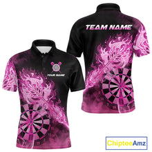 Load image into Gallery viewer, Custom Smoke Pink Fire Flaming Dart Arrow Men Darts Polo League Shirts Dart Team Jerseys NYN2213