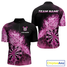 Load image into Gallery viewer, Custom Smoke Pink Fire Flaming Dart Arrow Men Darts Quarter-Zip League Shirts Dart Team Jerseys NYN2213