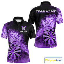Load image into Gallery viewer, Custom Smoke Purple Fire Flaming Dart Arrow Men Darts Polo League Shirts Dart Team Jerseys NYN2214