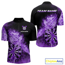 Load image into Gallery viewer, Custom Smoke Purple Fire Flaming Dart Arrow Men Darts Quarter-Zip League Shirts Dart Team Jerseys NYN2214