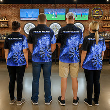 Load image into Gallery viewer, Custom Smoke Blue Fire Flaming Dart Arrow Men Darts Polo League Shirts Dart Team Jerseys NYN2215