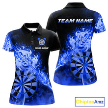 Load image into Gallery viewer, Custom Smoke Blue Fire Flaming Dart Arrow Women Darts Polo League Shirts Dart Team Jerseys NYN2215