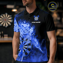 Load image into Gallery viewer, Custom Smoke Blue Fire Flaming Dart Arrow Men Darts Polo League Shirts Dart Team Jerseys NYN2215
