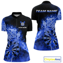 Load image into Gallery viewer, Custom Smoke Blue Fire Flaming Dart Arrow Women Darts Quarter-Zip League Shirts Dart Team Jerseys NYN2215
