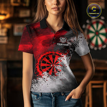 Load image into Gallery viewer, Custom Grey &amp; Red Grunge Paint Dartboard Darts Polo Shirt For Women Outfit Dart Team Jerseys NYN2509