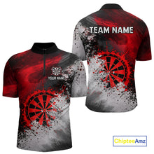 Load image into Gallery viewer, Custom Grey &amp; Red Grunge Paint Dartboard Darts Quarter-Zip Shirt For Men Outfit Dart Team Jerseys NYN2509