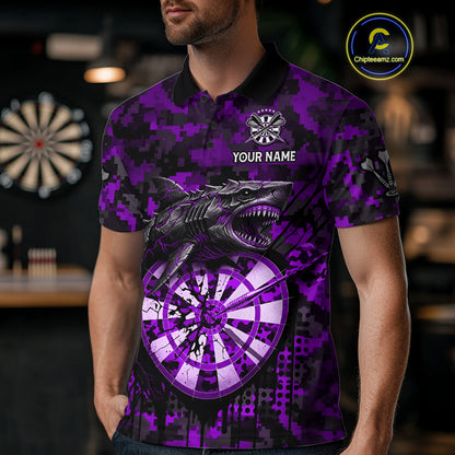 Custom Purple Digital Camo Dartboard Horror Shark Darts Polo Shirt For Men Dart Gifts NYN1967