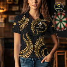 Load image into Gallery viewer, Black And Gold Tribal Human Play Dartboard Darts Polo Shirt Personalized Dart Jerseys For Women NYN2518