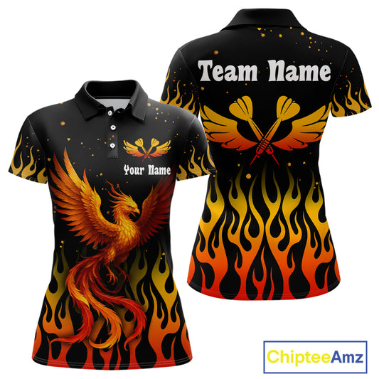 Women’s Darts Team Shirt - Rust Phoenix And Flame Pattern | Custom Name Option NYN0304