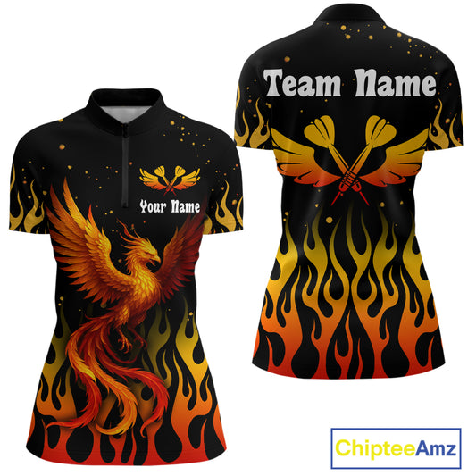 Women’s Darts Team Shirt - Rust Phoenix And Flame Pattern | Custom Name Option NYN0304