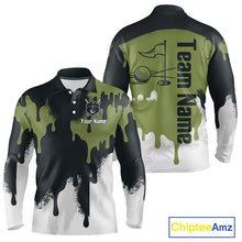 Load image into Gallery viewer, White, Green And Gray Dripping Golf Polo Shirts For Men Personalized Team Name Golf Clothes NYN3251