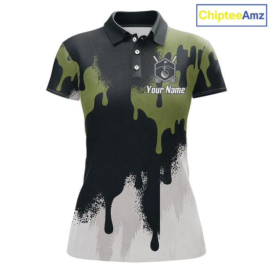 White, Green And Gray Dripping Golf Polo Shirts For Women Personalized Team Name Golf Clothes NYN3251