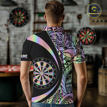 Load image into Gallery viewer, Black &amp; Holographic Rainbow Tribal Dartboard Darts Polo Shirt For Men Custom Dart Team Jerseys NYN2522