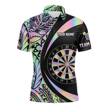 Load image into Gallery viewer, Black &amp; Holographic Rainbow Tribal Dartboard Darts Polo Shirt For Men Custom Dart Team Jerseys NYN2522