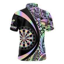 Load image into Gallery viewer, Black &amp; Holographic Rainbow Tribal Dartboard Darts Polo Shirt For Men Custom Dart Team Jerseys NYN2522