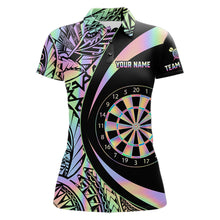 Load image into Gallery viewer, Black &amp; Holographic Rainbow Tribal Dartboard Darts Polo Shirt For Women Custom Dart Team Jerseys NYN2522
