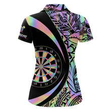 Load image into Gallery viewer, Black &amp; Holographic Rainbow Tribal Dartboard Darts Polo Shirt For Women Custom Dart Team Jerseys NYN2522