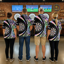 Load image into Gallery viewer, Black &amp; Holographic Rainbow Tribal Dartboard Darts Polo Shirt For Men Custom Dart Team Jerseys NYN2522