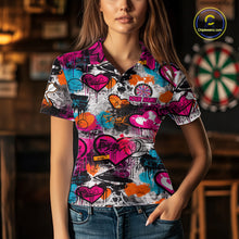 Load image into Gallery viewer, Colorful Heart Graffiti Dartboard Women Darts Polo Shirt Custom Couple Dart Valentine Jerseys NYN2528