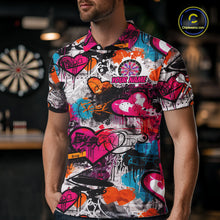 Load image into Gallery viewer, Colorful Heart Graffiti Dartboard Men Darts Polo Shirt Custom Couple Dart Valentine Jerseys NYN2528