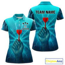 Load image into Gallery viewer, Women’s Custom Darts Shirt - Turquoise Lightning Fist With Maroon Dart Arrow NYN0316