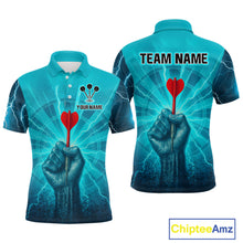 Load image into Gallery viewer, Men’s Custom Darts Shirt - Turquoise Lightning Fist With Maroon Dart Arrow NYN0316