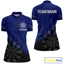 Load image into Gallery viewer, Women’s Custom Darts Team Shirt With Navy Pattern &amp; Black Dartboard, Darts Jersey NYN0319