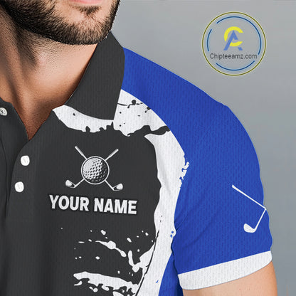 Men's model wearing Golden Retriever Golf Polo Shirt, personalized golf clothing, dog lover sportswear, custom golf outfit, performance golf apparel.
