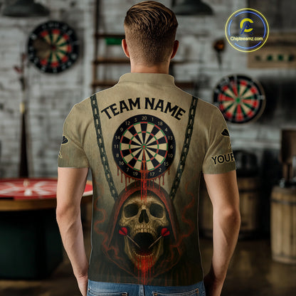 Custom Red Dripping Skull Halloween Dart Polo Shirt For Men Hallow's Eve Dart Team Jersey NYN1456