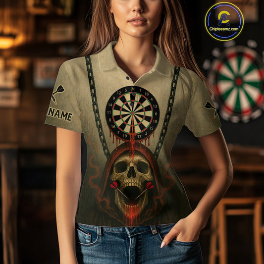 Custom Red Dripping Skull Halloween Dart Polo Shirt For Women Hallow's Eve Dart Team Jersey NYN1456